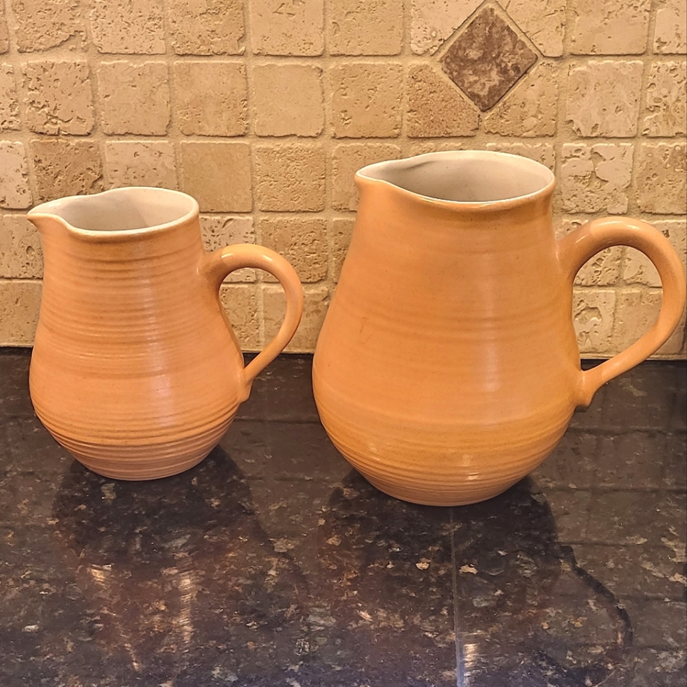 Two Vintage Franciscan Earthenware Sierra Sand Pitchers #1063 & #1663